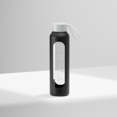 Szklana butelka na wodę 0,5 l Wessper B1 borosilicate Black – szczelna, bez BPA, z miarką