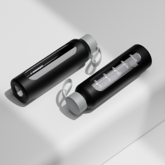 Szklana butelka na wodę 0,5 l Wessper B1 borosilicate Black – szczelna, bez BPA, z miarką