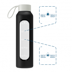 Szklana butelka na wodę 0,5 l Wessper B1 borosilicate Black – szczelna, bez BPA, z miarką