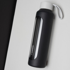 Szklana butelka na wodę 0,5 l Wessper B1 borosilicate Black – szczelna, bez BPA, z miarką