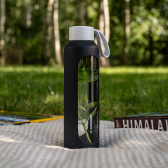 Szklana butelka na wodę 0,5 l Wessper B1 borosilicate Black – szczelna, bez BPA, z miarką