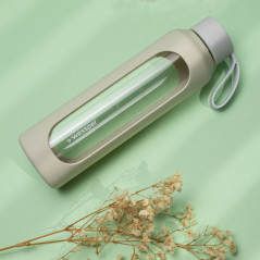 Szklana butelka na wodę 0,5 l Wessper B1 Borosilicate Ecru – szczelna, bez BPA, z miarką