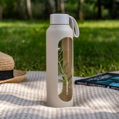 Szklana butelka na wodę 0,5 l Wessper B1 Borosilicate Ecru – szczelna, bez BPA, z miarką