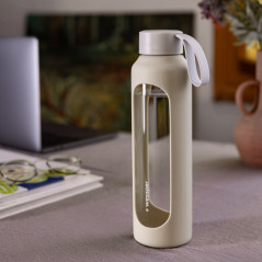 Szklana butelka na wodę 0,5 l Wessper B1 Borosilicate Ecru – szczelna, bez BPA, z miarką