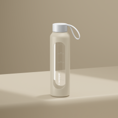 Szklana butelka na wodę 0,5 l Wessper B1 Borosilicate Ecru – szczelna, bez BPA, z miarką