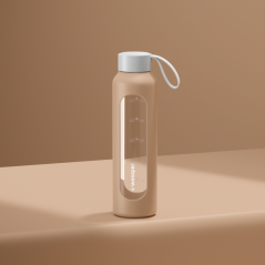 Szklana butelka na wodę 0,5 l Wessper B1 Borosilicate Beige – szczelna, bez BPA, z miarką