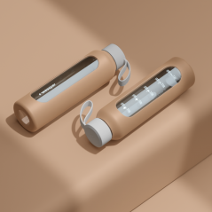 Szklana butelka na wodę 0,5 l Wessper B1 Borosilicate Beige – szczelna, bez BPA, z miarką