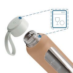 Szklana butelka na wodę 0,5 l Wessper B1 Borosilicate Beige – szczelna, bez BPA, z miarką