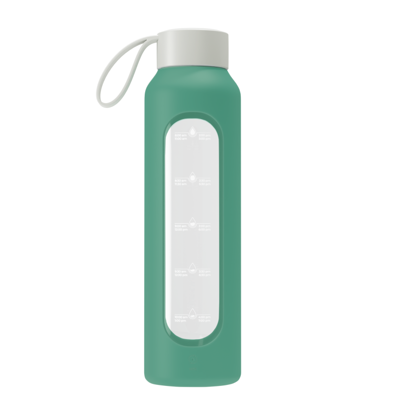 Szklana butelka na wodę 0,5 l Wessper B1 Borosilicate w zestawie z etui silikonowym Lagoon – szczelna, bez BPA, z miarką