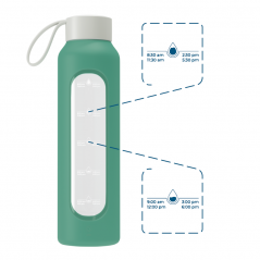 Szklana butelka na wodę 0,5 l Wessper B1 Borosilicate Lagoon – szczelna, bez BPA, z miarką