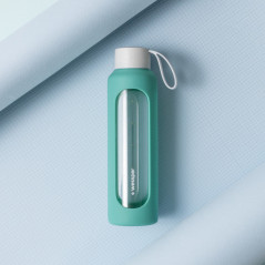 Szklana butelka na wodę 0,5 l Wessper B1 Borosilicate Lagoon – szczelna, bez BPA, z miarką