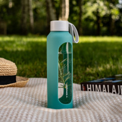 Szklana butelka na wodę 0,5 l Wessper B1 Borosilicate Lagoon – szczelna, bez BPA, z miarką