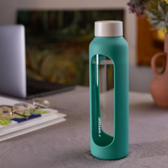 Szklana butelka na wodę 0,5 l Wessper B1 Borosilicate Lagoon – szczelna, bez BPA, z miarką