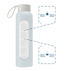 Szklana butelka na wodę 0,5 l Wessper B1 Borosilicate Ice Blue – szczelna, bez BPA, z miarką