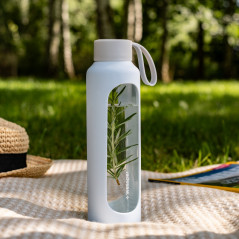Szklana butelka na wodę 0,5 l Wessper B1 Borosilicate Ice Blue – szczelna, bez BPA, z miarką