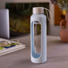 Szklana butelka na wodę 0,5 l Wessper B1 Borosilicate Ice Blue – szczelna, bez BPA, z miarką