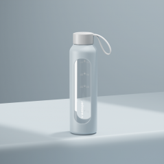 Szklana butelka na wodę 0,5 l Wessper B1 Borosilicate Ice Blue – szczelna, bez BPA, z miarką