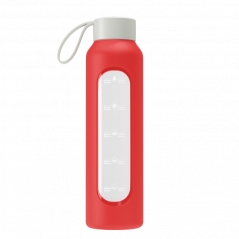 Szklana butelka na wodę 0,5 l Wessper B1 Borosilicate Poppy – szczelna, bez BPA, z miarką
