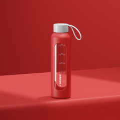 Szklana butelka na wodę 0,5 l Wessper B1 Borosilicate Poppy – szczelna, bez BPA, z miarką