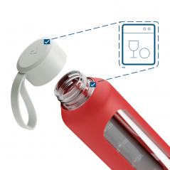 Szklana butelka na wodę 0,5 l Wessper B1 Borosilicate Poppy – szczelna, bez BPA, z miarką