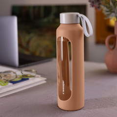 Szklana butelka na wodę 0,5 l Wessper B1 Borosilicate Mokka – szczelna, bez BPA, z miarką