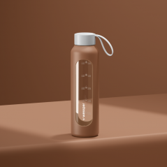 Szklana butelka na wodę 0,5 l Wessper B1 Borosilicate Mokka – szczelna, bez BPA, z miarką