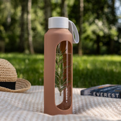 Szklana butelka na wodę 0,5 l Wessper B1 Borosilicate Mokka – szczelna, bez BPA, z miarką