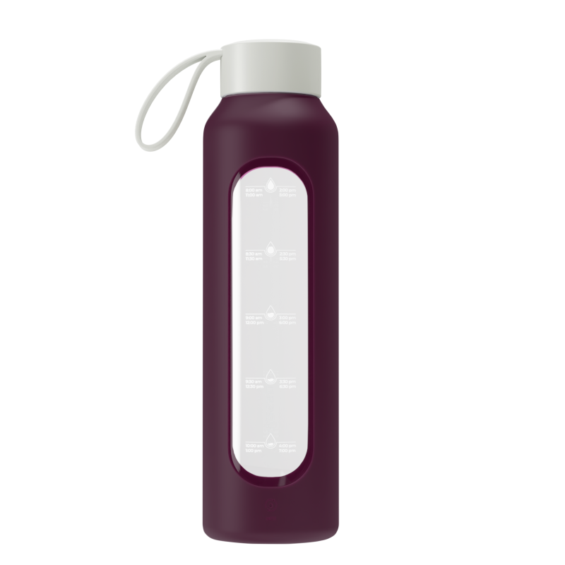 Szklana butelka na wodę 0,5 l Wessper B1 Borosilicate w zestawie z etui silikonowym Ruby – szczelna, bez BPA, z miarką