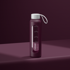 Szklana butelka na wodę 0,5 l Wessper B1 Borosilicate Ruby – szczelna, bez BPA, z miarką