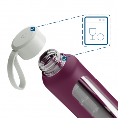 Szklana butelka na wodę 0,5 l Wessper B1 Borosilicate Ruby – szczelna, bez BPA, z miarką