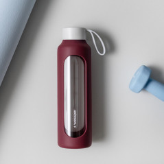 Szklana butelka na wodę 0,5 l Wessper B1 Borosilicate Ruby – szczelna, bez BPA, z miarką