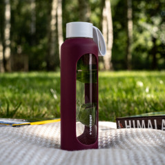 Szklana butelka na wodę 0,5 l Wessper B1 Borosilicate Ruby – szczelna, bez BPA, z miarką