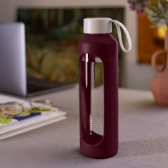 Szklana butelka na wodę 0,5 l Wessper B1 Borosilicate Ruby – szczelna, bez BPA, z miarką