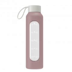 Szklana butelka na wodę 0,5 l Wessper B1 Borosilicate Dusty rose – szczelna, bez BPA, z miarką