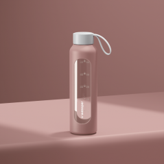 Szklana butelka na wodę 0,5 l Wessper B1 Borosilicate Dusty rose – szczelna, bez BPA, z miarką
