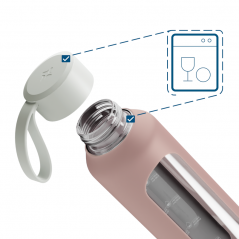 Szklana butelka na wodę 0,5 l Wessper B1 Borosilicate Dusty rose – szczelna, bez BPA, z miarką
