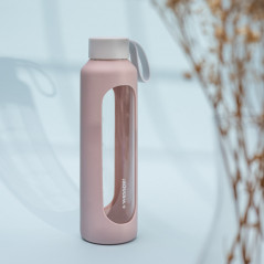 Szklana butelka na wodę 0,5 l Wessper B1 Borosilicate Dusty rose – szczelna, bez BPA, z miarką