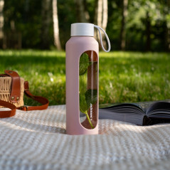 Szklana butelka na wodę 0,5 l Wessper B1 Borosilicate Dusty rose – szczelna, bez BPA, z miarką