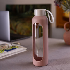 Szklana butelka na wodę 0,5 l Wessper B1 Borosilicate Dusty rose – szczelna, bez BPA, z miarką