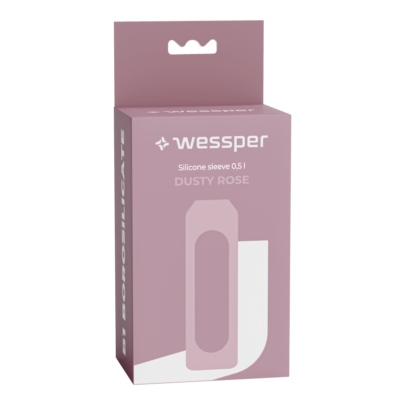 Szklana butelka na wodę 0,5 l Wessper B1 Borosilicate w zestawie z etui silikonowym Dusty Rose – szczelna, bez BPA, z miarką Szklana butelka na wodę 0,5 l Wessper B1 Borosilicate w zestawie z etui silikonowym Dusty Rose – szczelna, bez BPA, z miarką