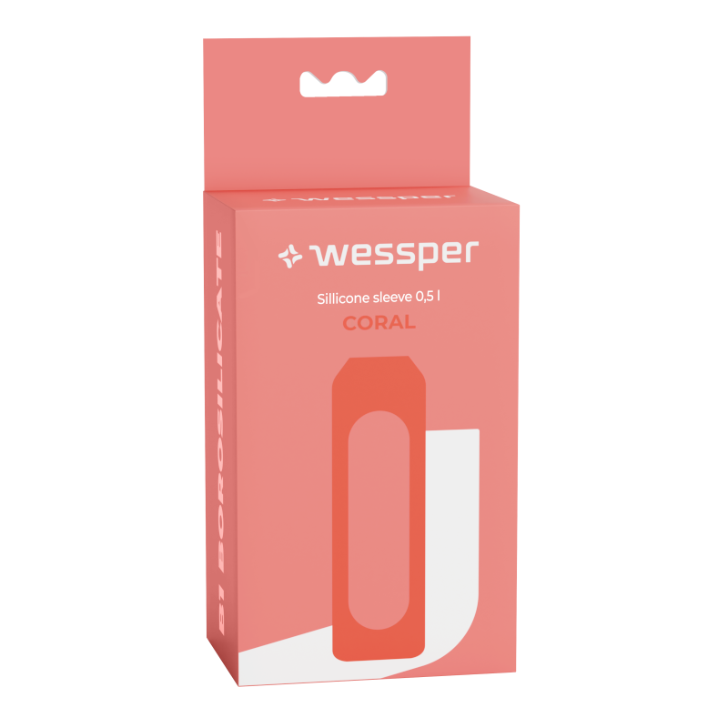 Szklana butelka na wodę 0,5 l Wessper B1 Borosilicate w zestawie z etui silikonowym Coral – szczelna, bez BPA, z miarką Szklana butelka na wodę 0,5 l Wessper B1 Borosilicate w zestawie z etui silikonowym Coral – szczelna, bez BPA, z miarką