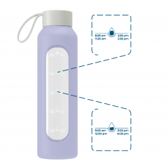 Szklana butelka na wodę 0,5 l Wessper B1 Borosilicate Lavender – szczelna, bez BPA, z miarką