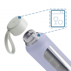 Szklana butelka na wodę 0,5 l Wessper B1 Borosilicate Lavender – szczelna, bez BPA, z miarką