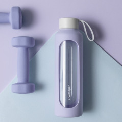 Szklana butelka na wodę 0,5 l Wessper B1 Borosilicate Lavender – szczelna, bez BPA, z miarką