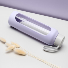 Szklana butelka na wodę 0,5 l Wessper B1 Borosilicate Lavender – szczelna, bez BPA, z miarką