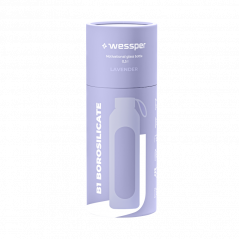 Szklana butelka na wodę 0,5 l Wessper B1 Borosilicate Lavender – szczelna, bez BPA, z miarką