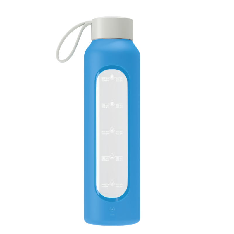 Szklana butelka na wodę 0,5 l Wessper B1 Borosilicate Ocean – szczelna, bez BPA, z miarką