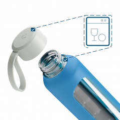 Szklana butelka na wodę 0,5 l Wessper B1 Borosilicate Ocean – szczelna, bez BPA, z miarką