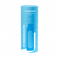 Szklana butelka na wodę 0,5 l Wessper B1 Borosilicate Ocean – szczelna, bez BPA, z miarką