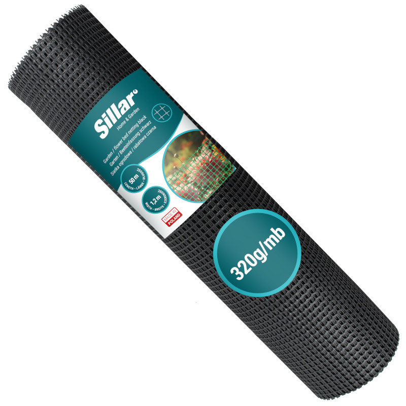 Siatka ogrodowa i przeciw kretom Sillar 120cm x 50m, czarna, 320g/mb
